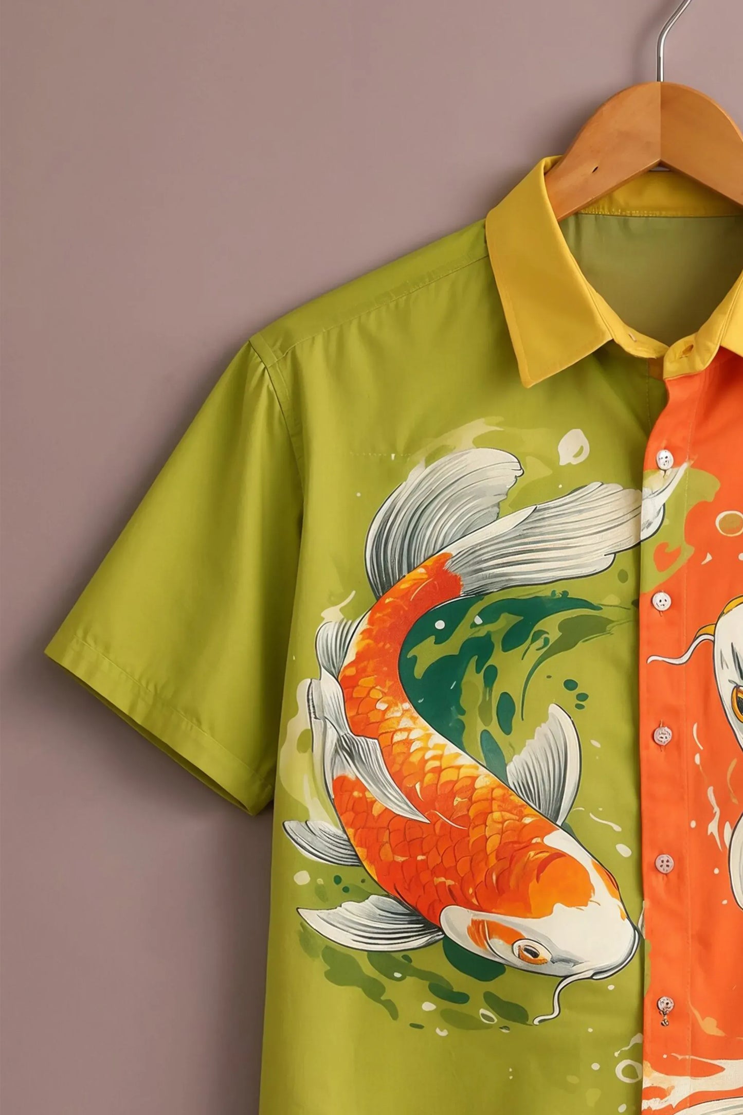 Teeshift Men's Premium Koi Fish Graphic Printed Half Sleeve Casual Cotton Shirt