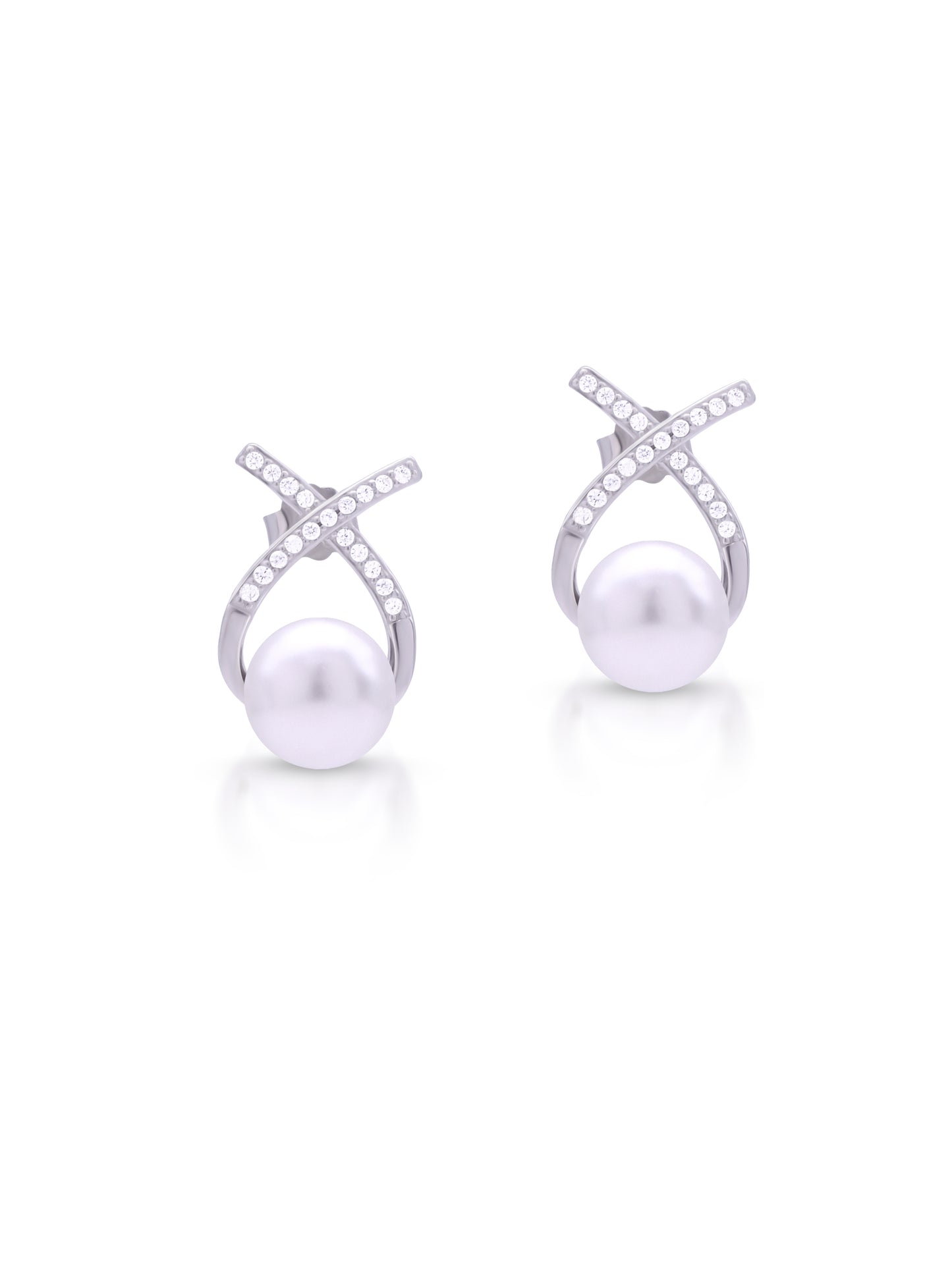 Siyajewelly Elegant Pearl & Crystal Twist Drop Earrings – Silver Tone Statement Earrings for Women