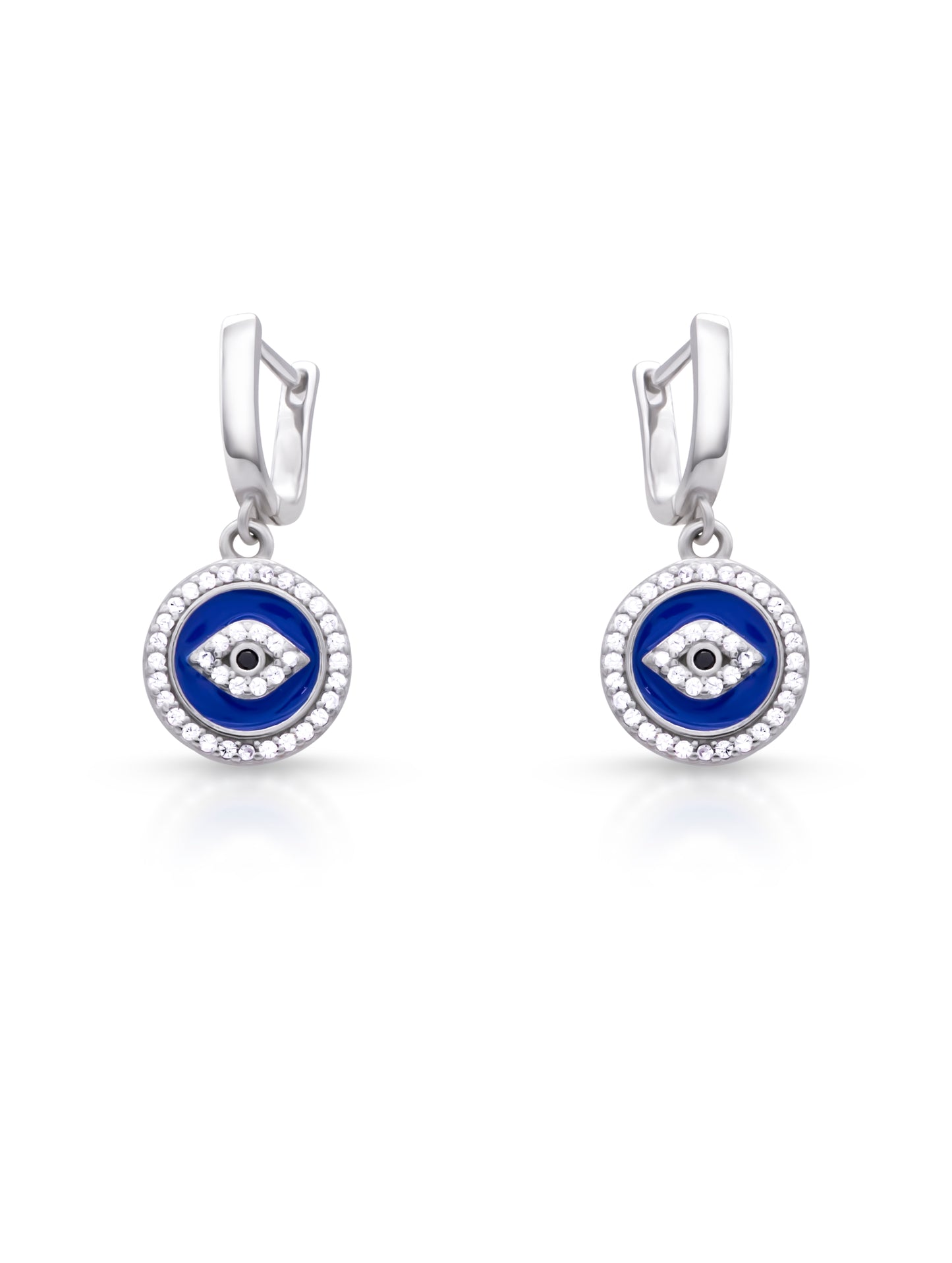 Siyajewelly Blue Evil Eye Crystal Drop Earrings – Silver Tone Lucky Charm Earrings for Women