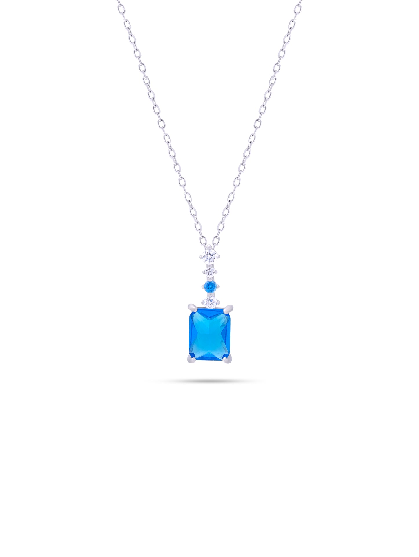 Siyajewelly Royal Blue Square Crystal Pendant Necklace – Silver Tone Elegant Necklace for Women