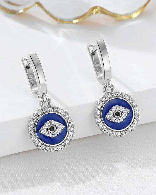 Siyajewelly Blue Evil Eye Crystal Drop Earrings – Silver Tone Lucky Charm Earrings for Women