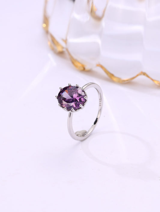 Siyajewelly Elegant Purple Oval Crystal Solitaire Ring – Silver Tone Statement Ring for Women