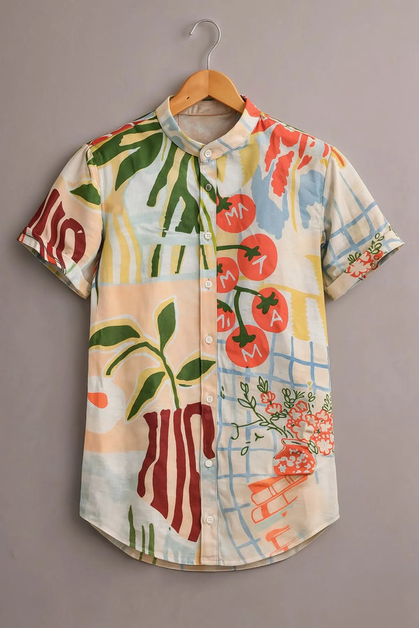 Teeshift Men's Premium Tropical Artistic Printed Half Sleeve Casual Cotton Shirt
