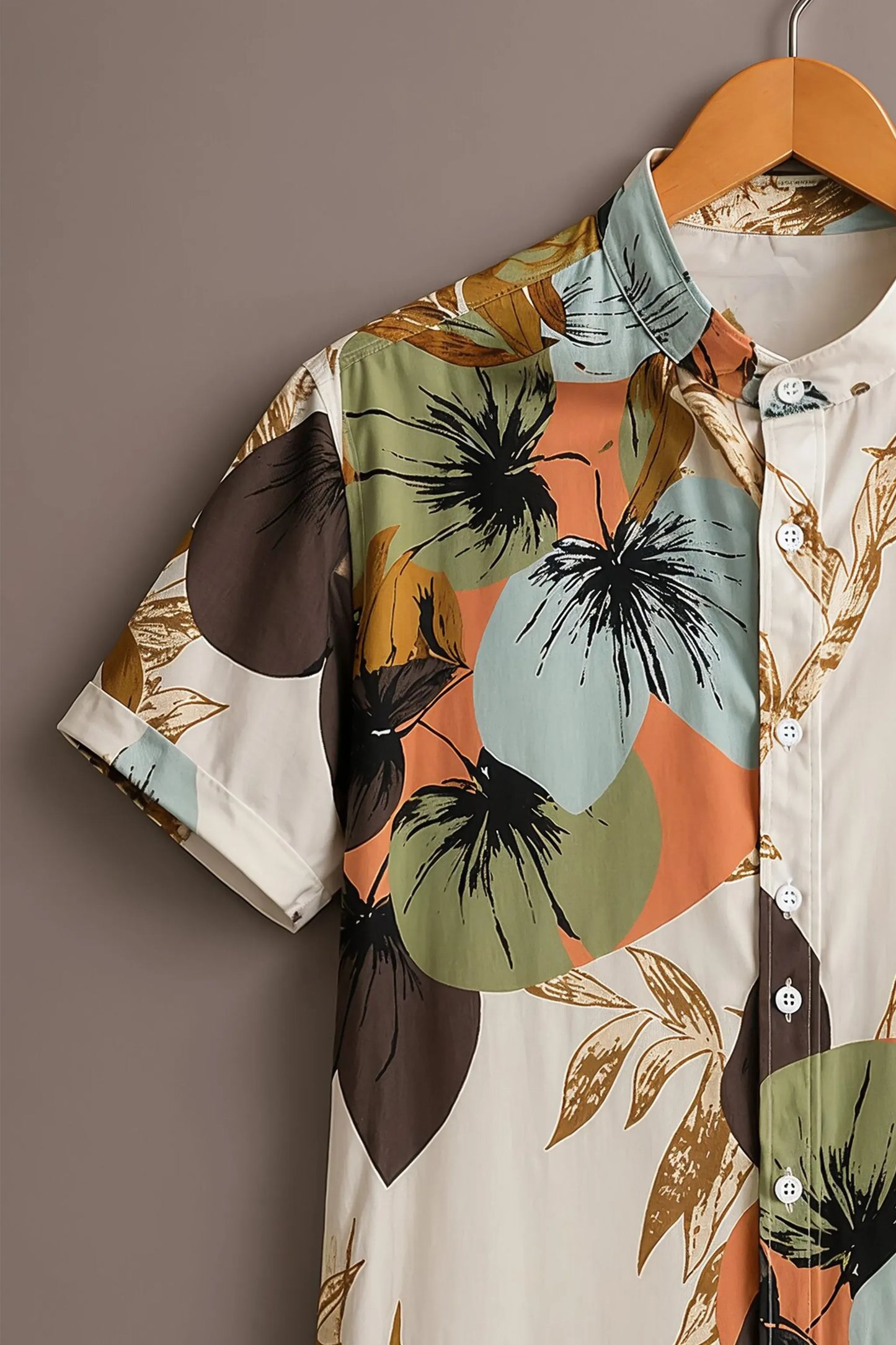 Teeshift Men's Premium Abstract Botanical Printed Half Sleeve Casual Cotton Shirt