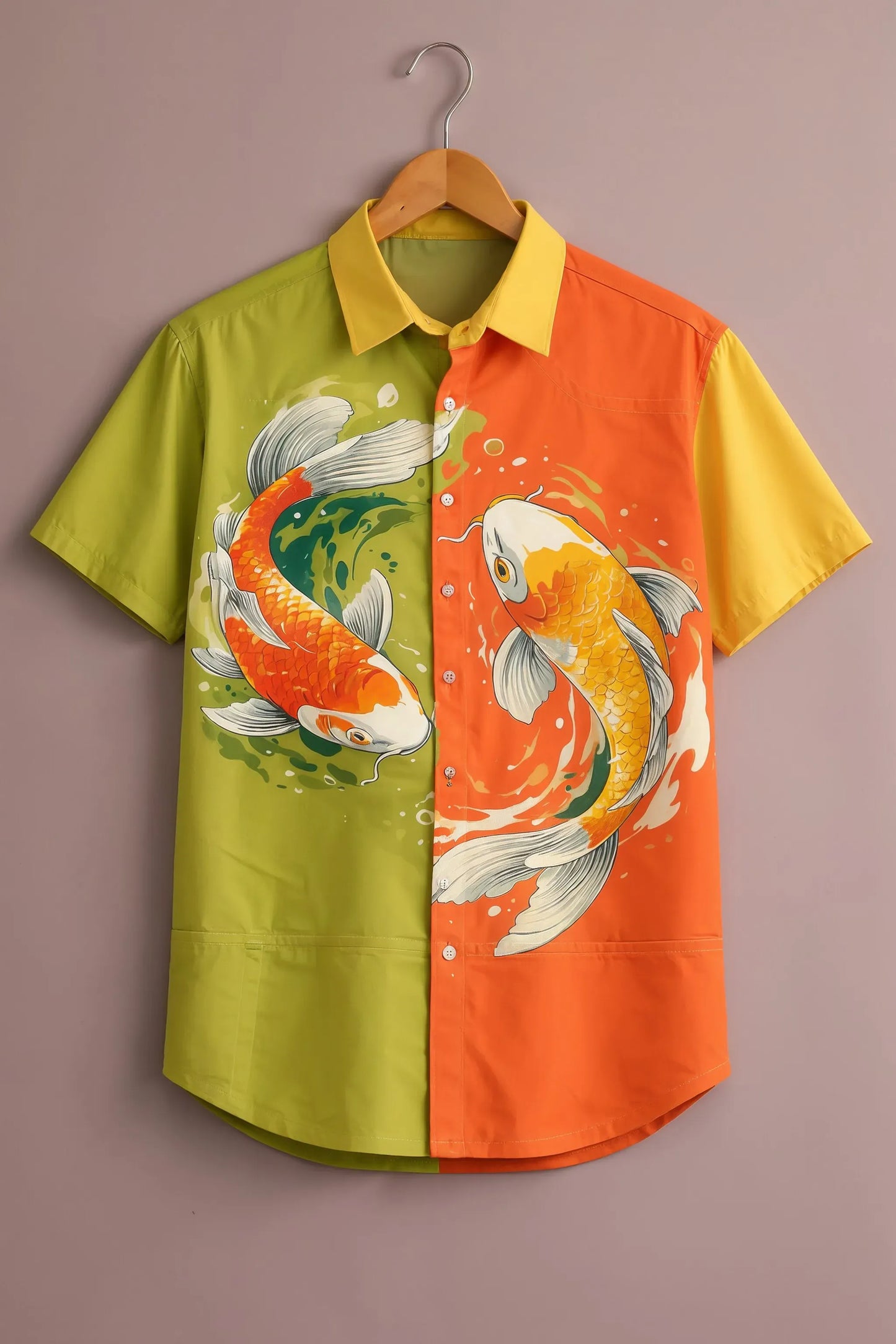 Teeshift Men's Premium Koi Fish Graphic Printed Half Sleeve Casual Cotton Shirt